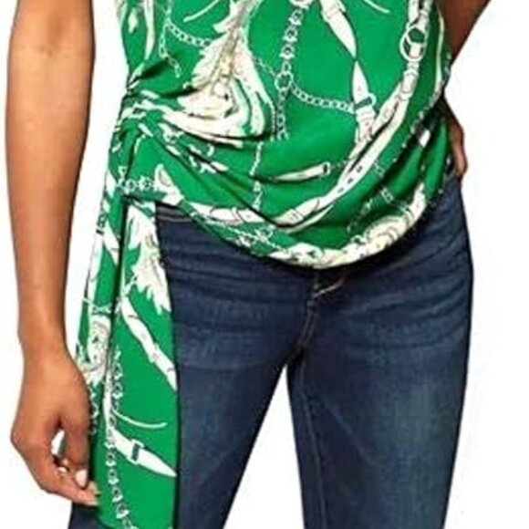 Womens New York & Co Mixed-Print Pleated Asymmetrical-Hem Blouse Size XS NWT - Picture 2 of 2